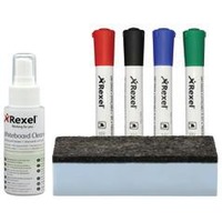 Zestaw akcesorii Rexel do tablic suchocieralnych, pyn, 4 markery i gbka