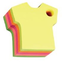 Notesy samoprzylepne o ciekawych ksztatach, notes z otworem na dugopis - t-shirt, mix 5 kolorw neonowych, 76 x 76 mm